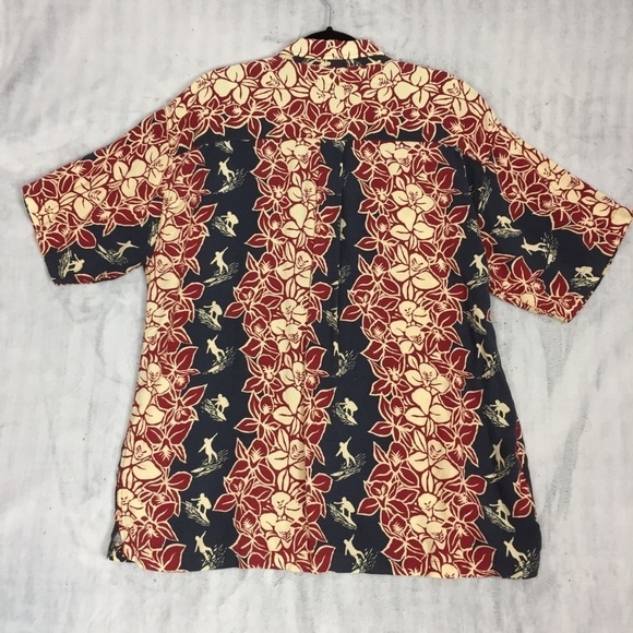 Vintage Hawaiian Surfer Shirt Mens XL Rayon Navy Red Cream Floral Light Weight - Picture 2 of 9